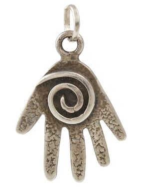 Vintage Sterling Silver Healing Hand Charm Pendant Spiral Hamsa
